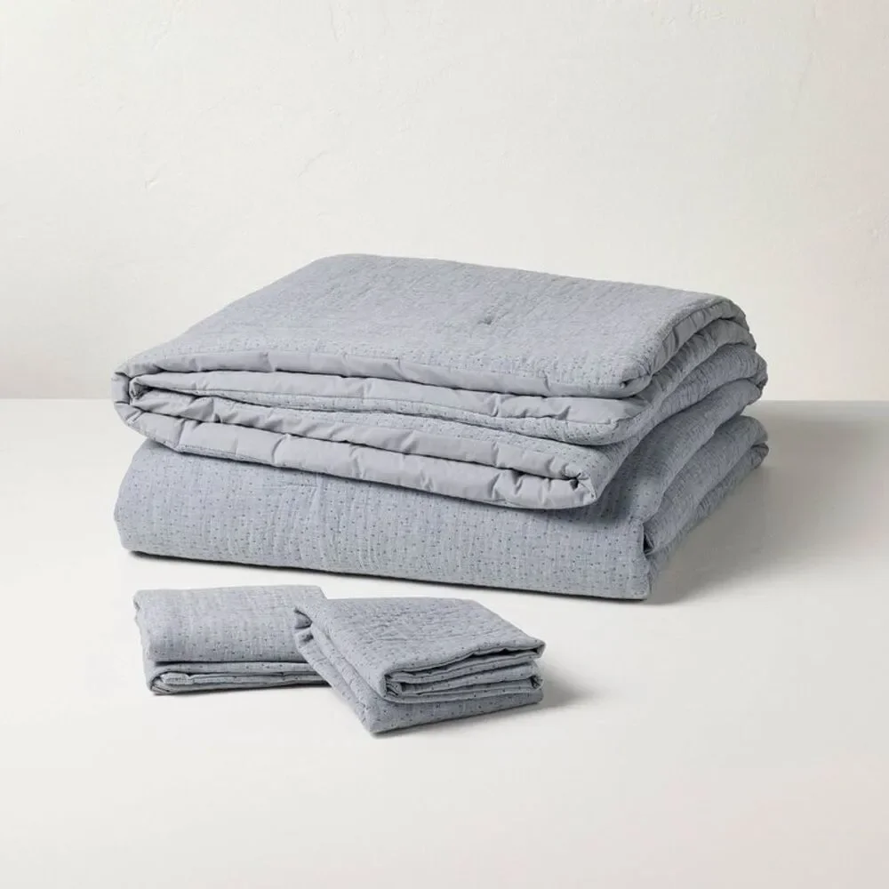 Full/Queen Gauze Stitch Pin Dot Duvet Cover Blue - Hearth & Hand with Magnolia